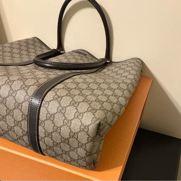 Gucci GG Supreme Large Joy Tote In Brown Apricot Leather  Gucci GG Supreme Large Joy Tote Bag